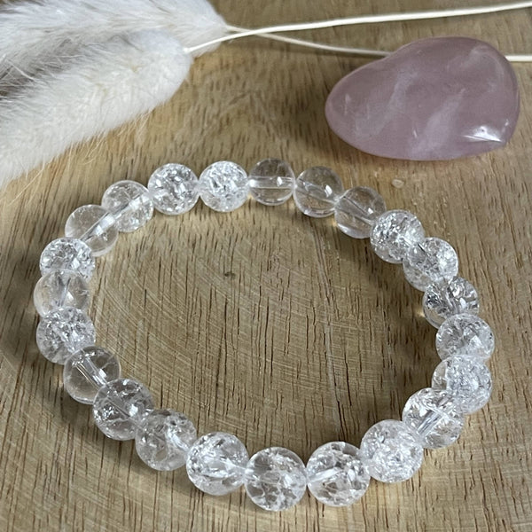 Bracelet Perles Quartz Craquelé Sur Mesure - Homme Ou Femme - Fait Main, Sans Fermoir