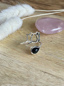 Bague Lotus en obsidienne